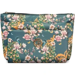 Gillian Jones 3 Room Cosmetics Bag - Green Flowers 10009-76