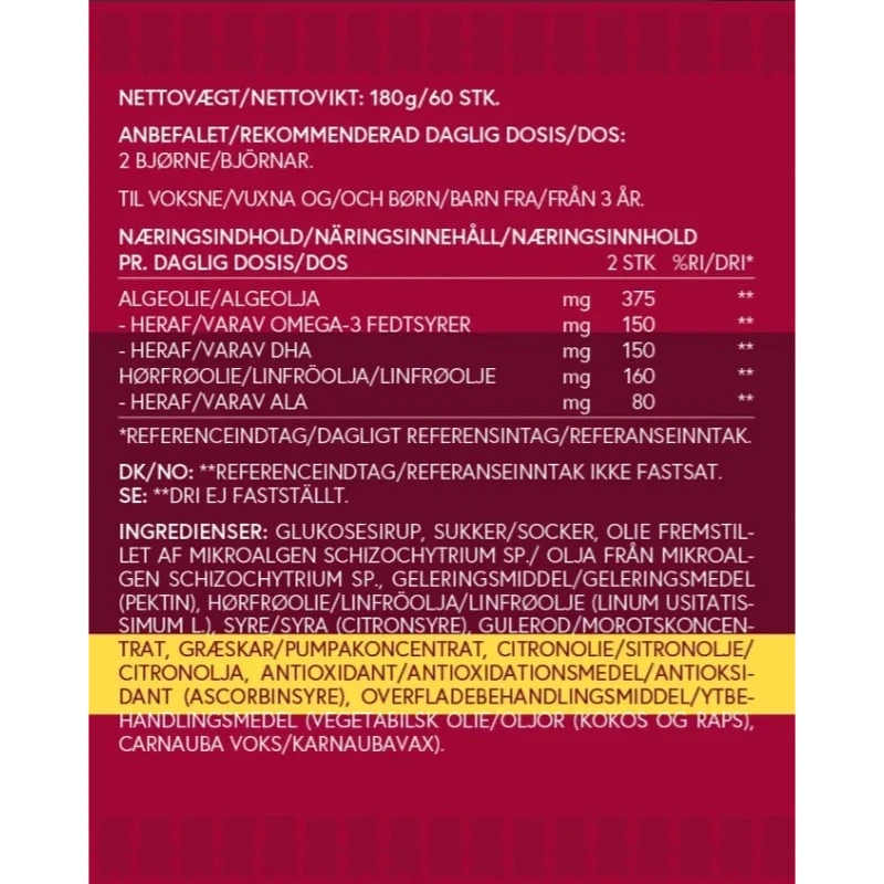 VitaYummy Omega 3 Algae Oil 60 Pieces - Lemon 2 VitaYummy Omega 3 Algae Oil 60 Pieces - Lemon - Billede 2